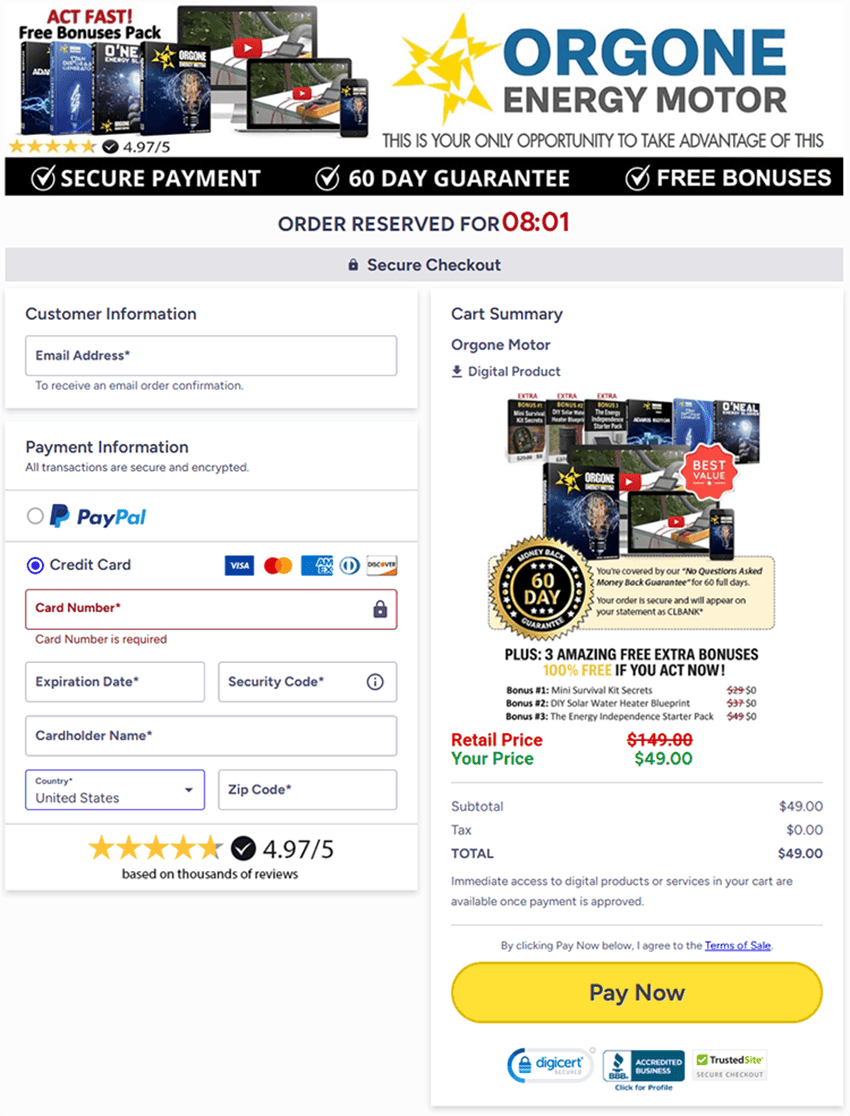 Orgone Energy Motor Secured Checkout